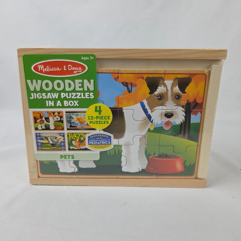 New Melissa & Doug Jigsaw Puzzles in a Box Pets Wooden 4 (12) Piece Puzzles Wood